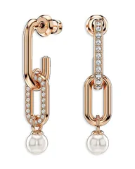 スワロフスキー レディース アクセサリー ピアス・イヤリング Swarovski Constella Pav Link Faux Pearl Drop Earrings Rose Gold ゴールド