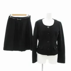 オフオン ofuon セットアップ フォーマル ノーカラージャケット スカート ひざ丈 ウール メルトン 38 黒 /JS ■GY99