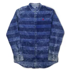 Polo by Ralph Lauren 90年代 ケミカルウォッシュ ボーダー シャツ XXL ブルー スモールポニー刺繍