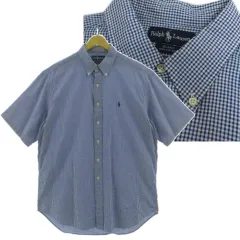 ラルフローレン RALPH LAUREN BLAKE 90年代 シアサッカーギンガムチェックシャツ HS-RL-BM3853 ボタンダウン ポニー刺繍 半袖 コットン ブルー 青 ホワイト 白 LL