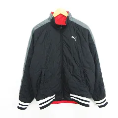 プーマ PUMA ジャケット ブルゾン 長袖 ジップアップ リバーシブル ロゴ 中綿 L ブラック×グレー レッド ※EKM