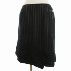 レリアン Leilian 美品 スカート ひざ丈 台形 ストライプ ひざ丈 黒系 ブラック系 11