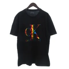 カルバンクラインジーンズ Calvin Klein Jeans Tシャツ カットソー 半袖 ロゴ レインボーカラー 黒 ブラック XL