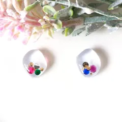 no.482　レジン　宝石型　左右非対称　ラインストーン　カラフル　ピアス　イヤリング　ハンドメイド