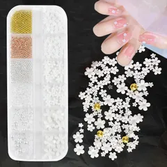 立体 お花 ブリオン ネイルアート 半円パール ジュエリーパーツ ネイルデコパーツ 花 ビーズ フラワー パーツ ネイルパーツ ホワイト 金属粒 3Dネイルアートデコレーション
