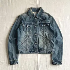 希少　00s　archive　Paul Smith PINK　TRIUMPHコラボ　短丈デニムジャケット　コンパクトシルエット　Gジャン　ダメージ加工　両面ロゴ刺繍　フェード感　M　Y2K　平成ギャル　モーターサイクル　compact denim jacket