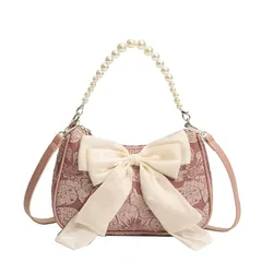 【新品】 [Liebendo] 【2WAY】 ショルダーバッグ レディース ハンドバッグ 横長 ホーボーバッグ リボン Y2K バレエコア 肩掛け 横長バッグ ショルダー おしゃれ かわいい リボンバッグ 鞄 かばん カバン お洒落 可愛い 人気 (ピンク)