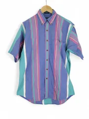 90s CHAPS RALPH LAUREN 半袖シャツ M マルチストライプ BD コットン ラルフローレン 古着 メンズ