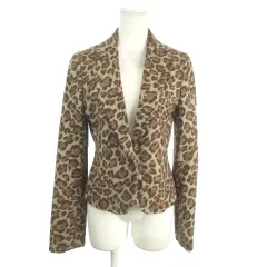 グレースコンチネンタル GRACE CONTINENTAL テーラードジャケット ウール 38 茶 ブラウン 総裏地 シングル レオパード柄 ヒョウ柄 /MN10 ■ECC001