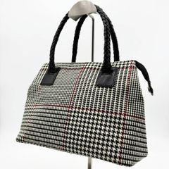 LAUREN RALPH LAUREN ローレン ラルフローレン トートバッグ 千鳥格子 キャンバス レザー 本革 切替 A4収納可 大容量 肩掛け 通勤 通学 ビジネス レディース 人気 ブランド 美品 上品 高級感 きれいめ 秋冬 定番