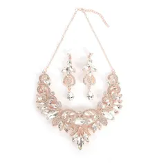 [ＫＫ　Ｓｏｌｉｓ] 華やかに輝く大粒クリスタルの存在感。 結婚式やパーティーイベント演奏会などでで視線を集めるラグジュアリーアクセサリー。 ネックレス＆ピアスの豪華2点セット。 (クリアーシルバーピアス) [クリアーシルバー・ピアスセット]