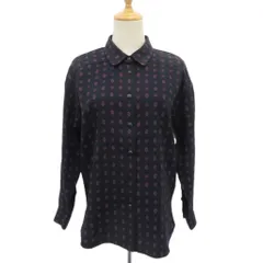 レリアン Leilian シャツ ブラウス 7 紺 ネイビー 総柄 ラウンドカラー 長袖 /YS66 ■ECD001