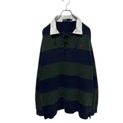 【Polo by Ralph Lauren】 90s Lace Up Rugby Shirt Stripe レースアップラガーシャツ ボーダー S-4489