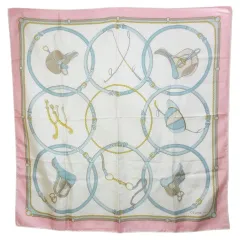 セリーヌ CELINE スカーフ シルク 馬具柄 ベージュ系 ピンク /X