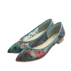 ダイアナ DIANA パンプス ポインテッドトゥ 刺繍 チュール 24.0cm ターコイズブルー ピンク 黒 /MI ■OS