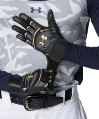 アンダーアーマー UNDER ARMOUR 野球&ソフトボール UA YARD PRO BATTING GLOVES UAヤード プロ バッティンググローブ メンズ 両手用 ウォッシャブル 部活 クラブ  6001314 001 BLACK/BLACK