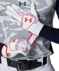 アンダーアーマー UNDER ARMOUR 野球&ソフトボール UA CLEAN UP BATTING GLOVES UAクリーンアップ バッティンググローブ メンズ 両手用 ウォッシャブル 部活 クラブ  60013 101 WHITE/RED