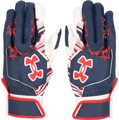 アンダーアーマー UNDER ARMOUR 野球&ソフトボール UA CLEAN UP BATTING GLOVES UAクリーンアップ バッティンググローブ メンズ 両手用 ウォッシャブル 部活 クラブ  60013 410 MIDNIGHTNAVY/WHI