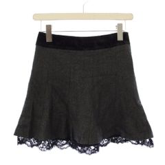 アプワイザーリッシェ Apuweiser-riche フレアスカート ミニ丈 ウール シルク混 ベロア レース 切替 バイカラー 0 黒 ブラック グレー /BB ■ECC001