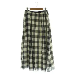 ヒューマンウーマン HUMAN WOMAN ロングスカート フレア ギャザー チェック リネン混 S ブラック /MY ■OS ■ECB001