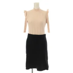 スナイデル SNIDEL ワンピース ひざ丈 半袖 ニット ハイネック F ピンク 黒 ブラック /LP ■GY58