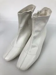 menue メヌエ ブーツ LL ホワイト 合成皮革/人工皮革 無地 スクエアトゥ ショート ジップアップ 太ヒール