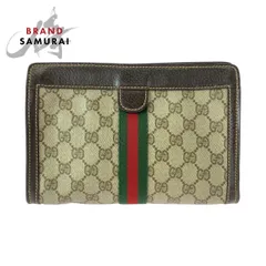 GUCCI グッチ ヴィンテージ シェリーライン ベージュ ブラウン  GGスプリームキャンバス/レザー 261 クラッチバッグ セカンドバッグ 505723【中古】