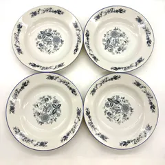 MARUKEI プレート パスタ皿 ブルー ４枚セット スープ皿 洋食器 花柄