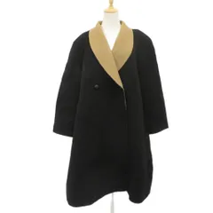 ヨシエイナバ yoshie inaba ショールカラーコート アルパカ混 黒 ブラック ダブルブレスト ロング丈 /YS48 ■ECD001