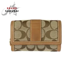 COACH コーチ シグネチャー ブラウン ベージュ ゴールド金具 キャンバス/レザー コインケース 小銭入れ コンパクトウォレット 600440【中古】