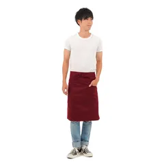 【新品】 [smile mode] ショートエプロン 腰エプロン 前掛け 作業用 半身タイプエプロンおしゃれ スタイリッシュ 無地 ポケット付 男女兼用 シンプルデザイン 仕事用 家庭用 カフェ用 しわになりにくい 8カラー ワインレッド(wine red 0