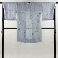 【美品】 羽織 身丈102cm 裄丈68.5cm L 唐草 水色 正絹 逸品 【中古】
