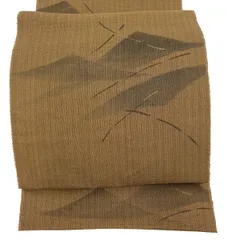 【美品】 名古屋帯 逸品 夏帯 幾何学 金彩 茶色 麻 【中古】