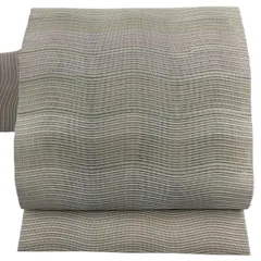 名古屋帯 秀品 夏帯 よろけ縞 金糸 ベージュ 正絹 【中古】