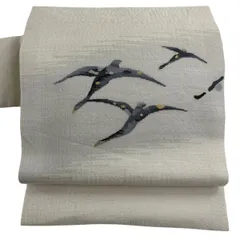 【美品】 名古屋帯 秀品 夏帯 鳥 金銀糸 クリーム 正絹 【中古】