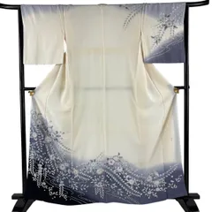 訪問着 身丈163.5cm 裄丈64cm M 袷 落款 辻が花 霞 染め分け ぼかし クリーム 正絹 秀品 【中古】