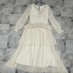 【美品】Lily Brown フリル シフォン ワンピース FREEサイズ オフホワイト ロング マキシ丈 レース インナー付 リリーブラウン