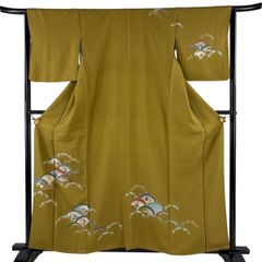仮絵羽 付下げ 斉藤三才 三才鳥 横縞模様 唐金色 しつけ糸 KK-2015