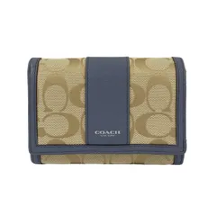 COACH(コーチ) 2つ折り財布美品  シグネチャー柄 ベージュ×ブルー L字ファスナー レザー