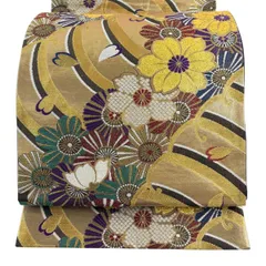 【美品】 袋帯 秀品 振袖向き 桜 花びら 金銀糸 箔 金色 六通 正絹 【中古】