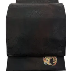 【美品】 袋帯 秀品 幾何学模様 ワンポイント柄 螺鈿 箔 茶紫 六通 正絹 【中古】