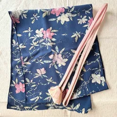 【一点もの】帯揚げ・帯締めセット 青花×ピンク 静かな個性を引き立てる和装小物