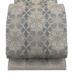 【美品】 名古屋帯 逸品 佐波理 落款 八寸名古屋帯 花 箔 金銀糸 灰色 正絹 【中古】のサムネイル