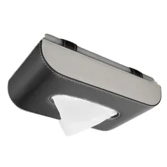 RYUBOF 車用 ティッシュ ケース 吊り下げ式 高級PUレザー ブラック サンバイザー取付 マグネット開閉 ワンタッチ装着 ティッシュボックス ホルダー 車内収納 コンパクト スリム カー用品 車載アクセサリー (ブラック×ベージュ [ブラック×ベージュ]