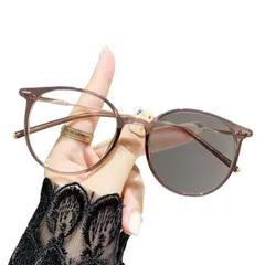 [グロフィン] GLOFIN 調光サングラス レディース ボストン UVカット ブルーライトカット 大きめ 軽量 サングラス 調光レンズ 伊達メガネ モカベージュ [モカベージュ]