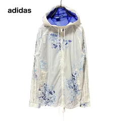 【ロゴ刺繍】adidas アディダスオリジナルス　フルジップナイロンパーカー　トレフォイル　総柄　白　レディース2XL