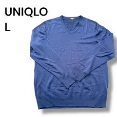 a2188 ユニクロ エクストラファインメリノVネックセーター 長袖 ブルー Lサイズ