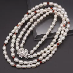 R276 淡水真珠 パール SILVER刻印 ネックレス レッドアゲート 赤瑪瑙 メノウ 2連 デザイン シルバー 6月誕生石