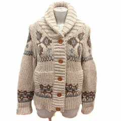 ニコアンド Niko and.. ニットジャケット カーディガン ショールカラー 総柄 長袖 ウール ベージュ /YK