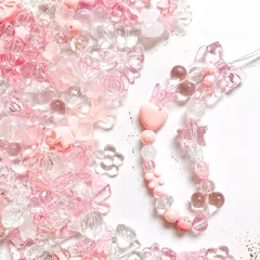 100g入り デコビーズ ミックス パーツ 透かしビーズ アクセサリー ビーズ 手芸 ストラップパーツ ハンドメイド Harovo 材料 初心者向け 手芸ひも付き（ピンク）